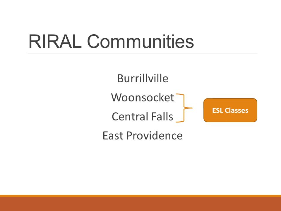 RIRAL Communities Burrillville Woonsocket Central Falls East Providence ESL Classes