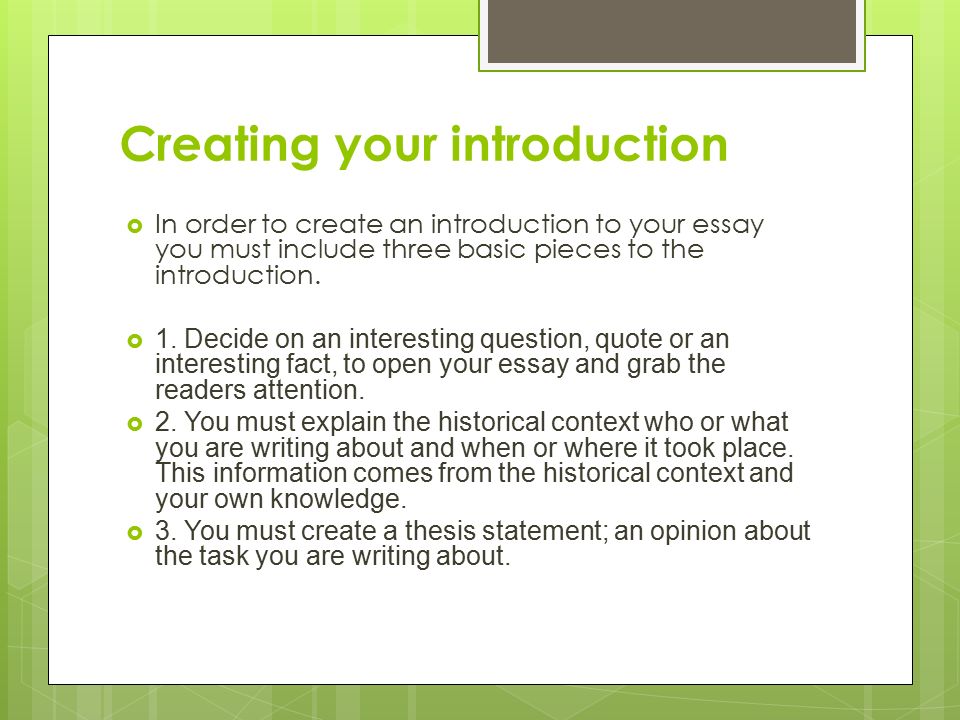 writing an interesting introduction to an essay You now know how to write the body of an argumentative essay in the next two sections of this unit you will learn how to write an introduction and a conclusion. writing an interesting introduction to an essay You now know how to write the body of an argumentative essay in the next two sections of this unit you will learn how to write an introduction and a conclusion.