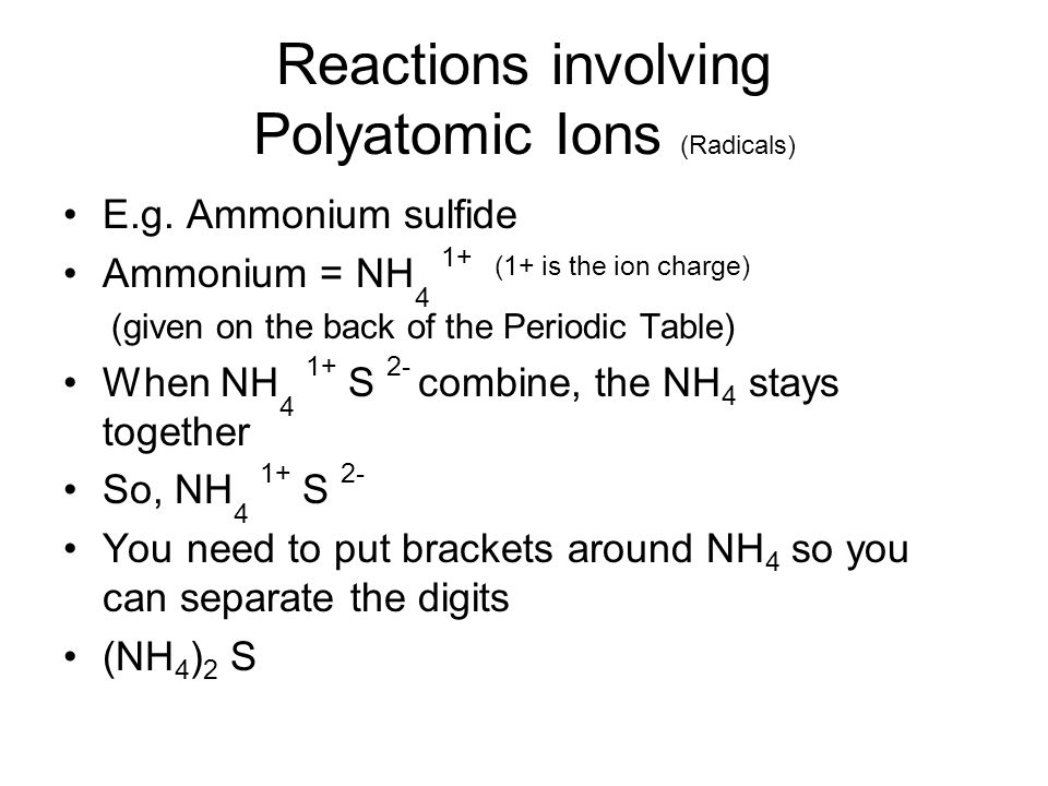 Reactions involving Polyatomic Ions (Radicals) E.g.