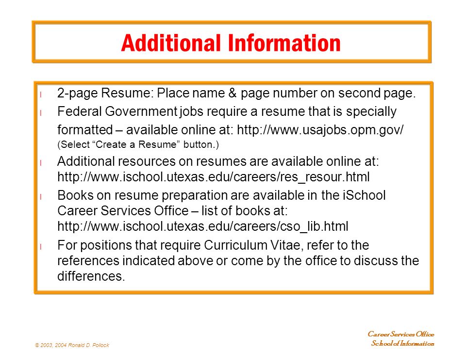 information for a resumes
