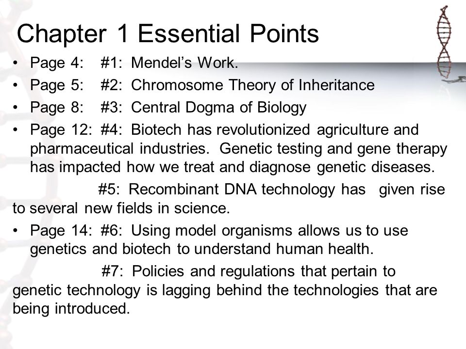 Chapter 1 Essential Points Page 4: #1: Mendel’s Work.