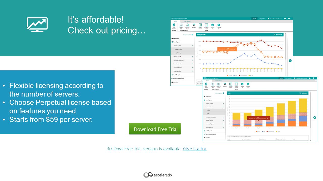 It’s affordable. Check out pricing… Flexible licensing according to the number of servers.