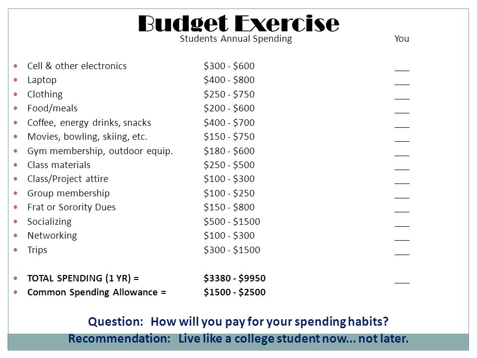 budget exercise for college students