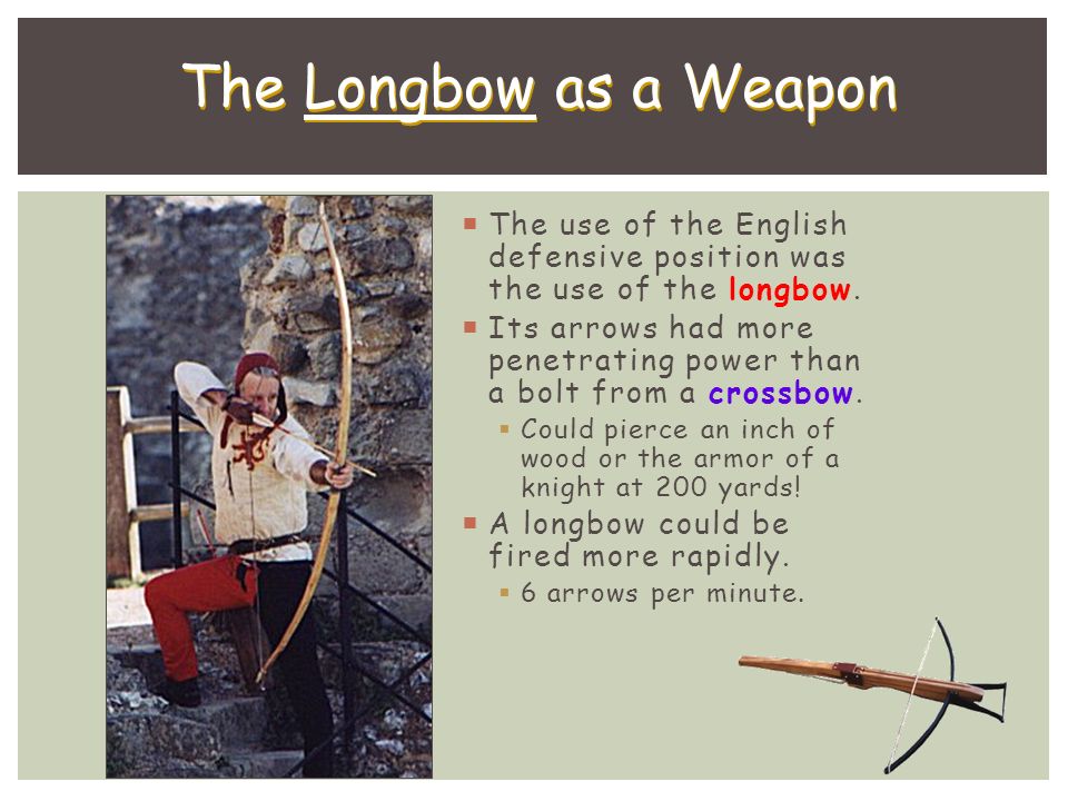  The use of the English defensive position was the use of the longbow.