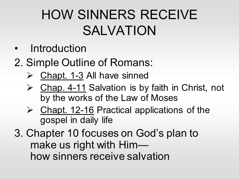 HOW SINNERS RECEIVE SALVATION Introduction 2. Simple Outline of Romans:  Chapt.