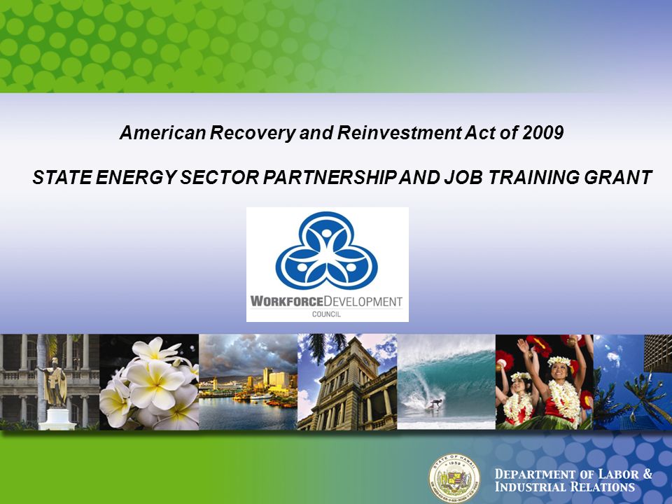 4/07/09 Briefing to Senate & House Committees on Labor American Recovery and Reinvestment Act of 2009 STATE ENERGY SECTOR PARTNERSHIP AND JOB TRAINING GRANT