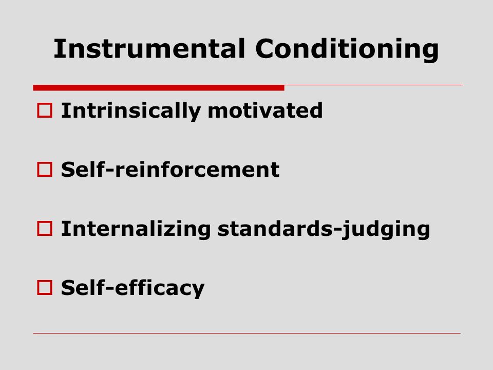 Instrumental Conditioning  Intrinsically motivated  Self-reinforcement  Internalizing standards-judging  Self-efficacy