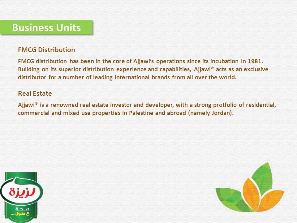FMCG Distribution FMCG distribution has been in the core of Ajjawi’s operations since its incubation in 1981.