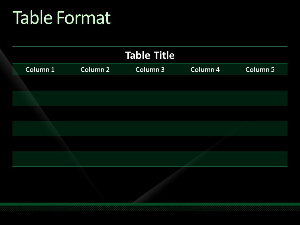 Table Format Table Title Column 1 Column 2 Column 3 Column 4 Column 5