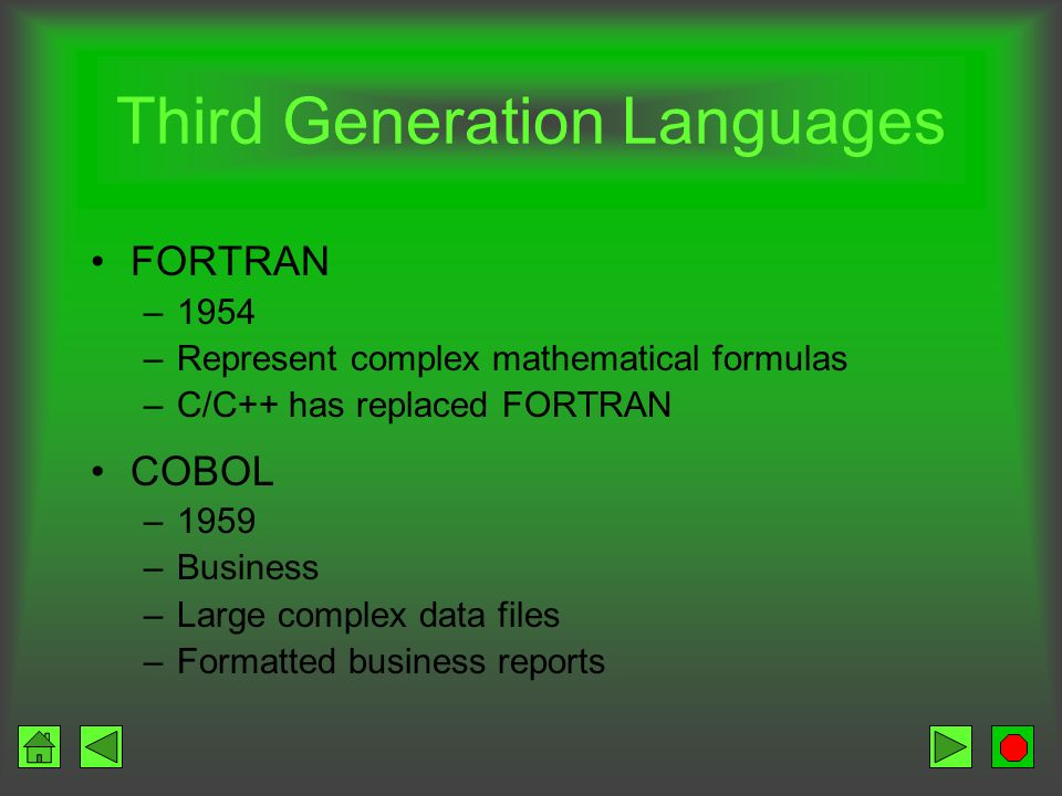 Third Generation Languages Traditional Programming Describe data Describe procedures or operations on that data Data and procedures are separate