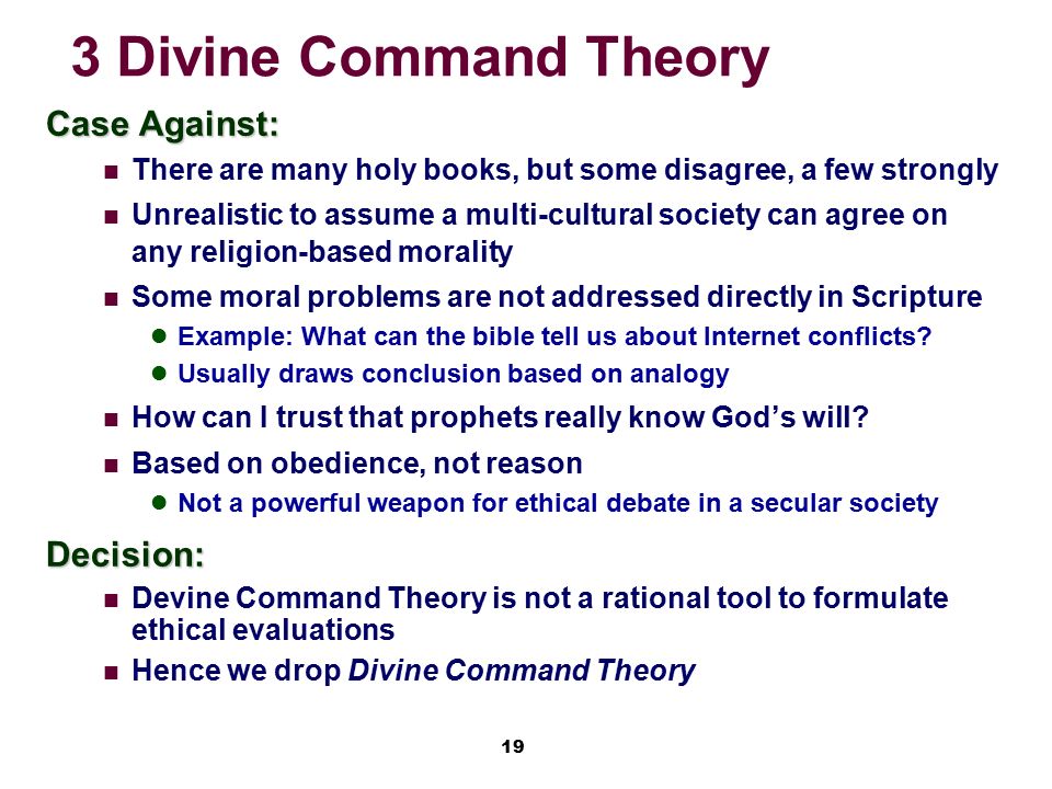 a religious analysis of the divine command theory Religious analysis and interpretation rel 2011-sect u02-spring 2012 mon, wed, and fri 1-1:50pm adjunct professor miles, ms, ma office hours are on as well as by appointment ymile001@fiuedu (305) 348-2126 or (305) 348-2120. a religious analysis of the divine command theory Religious analysis and interpretation rel 2011-sect u02-spring 2012 mon, wed, and fri 1-1:50pm adjunct professor miles, ms, ma office hours are on as well as by appointment ymile001@fiuedu (305) 348-2126 or (305) 348-2120.