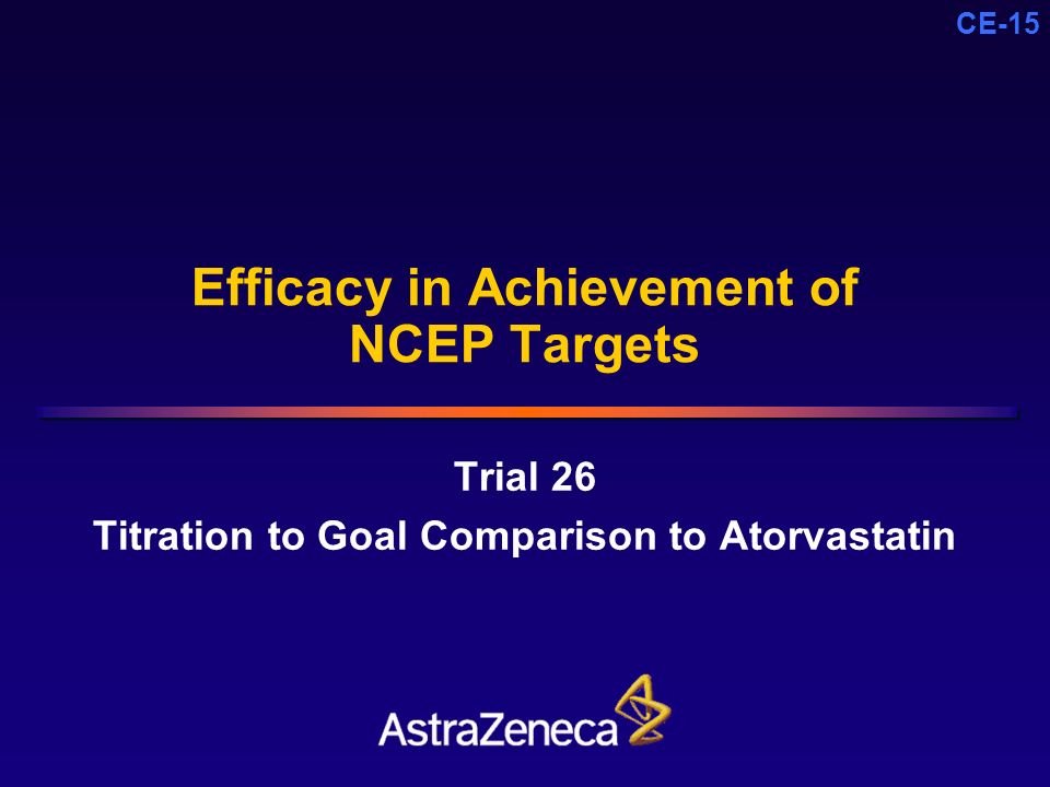 CE-15 Efficacy in Achievement of NCEP Targets Trial 26 Titration to Goal Comparison to Atorvastatin