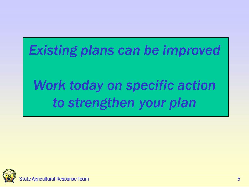 5 5 Existing plans can be improved Work today on specific action to strengthen your plan