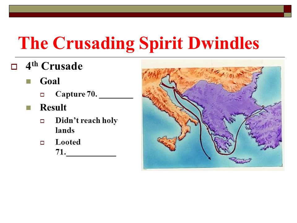 The Crusading Spirit Dwindles  4 th Crusade Goal  Capture 70.