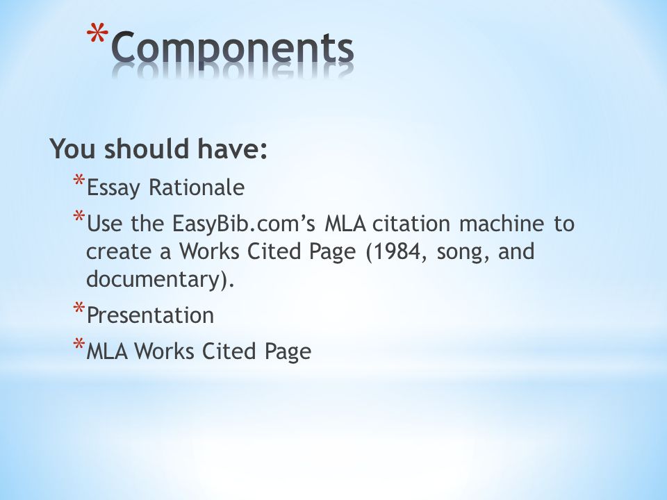 choose a partner you will be creating a presentation using one of works cited song