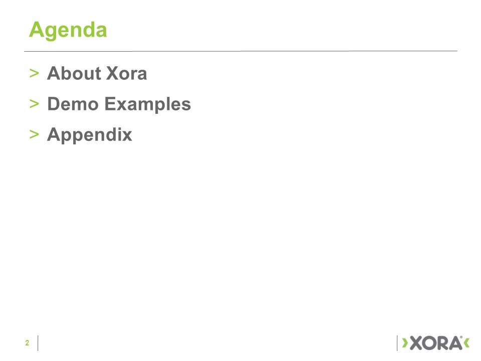 >About Xora >Demo Examples >Appendix Agenda 2