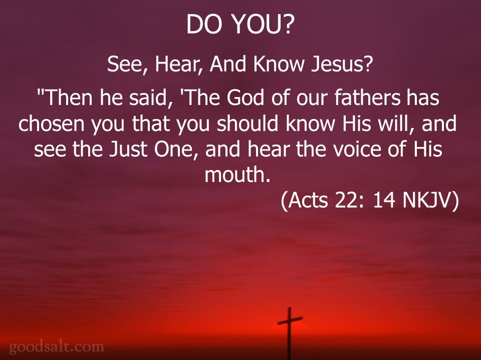 DO YOU. See, Hear, And Know Jesus.
