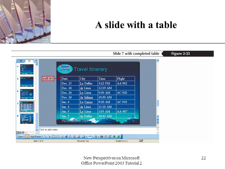 XP New Perspectives on Microsoft Office PowerPoint 2003 Tutorial 2 22 A slide with a table