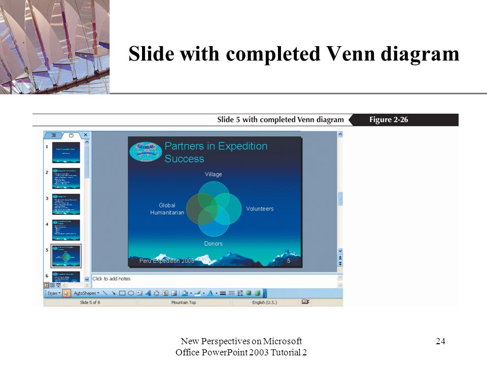 XP New Perspectives on Microsoft Office PowerPoint 2003 Tutorial 2 24 Slide with completed Venn diagram
