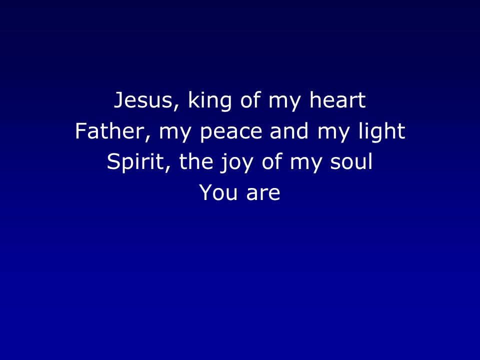 Jesus, king of my heart Father, my peace and my light Spirit, the joy of my soul You are