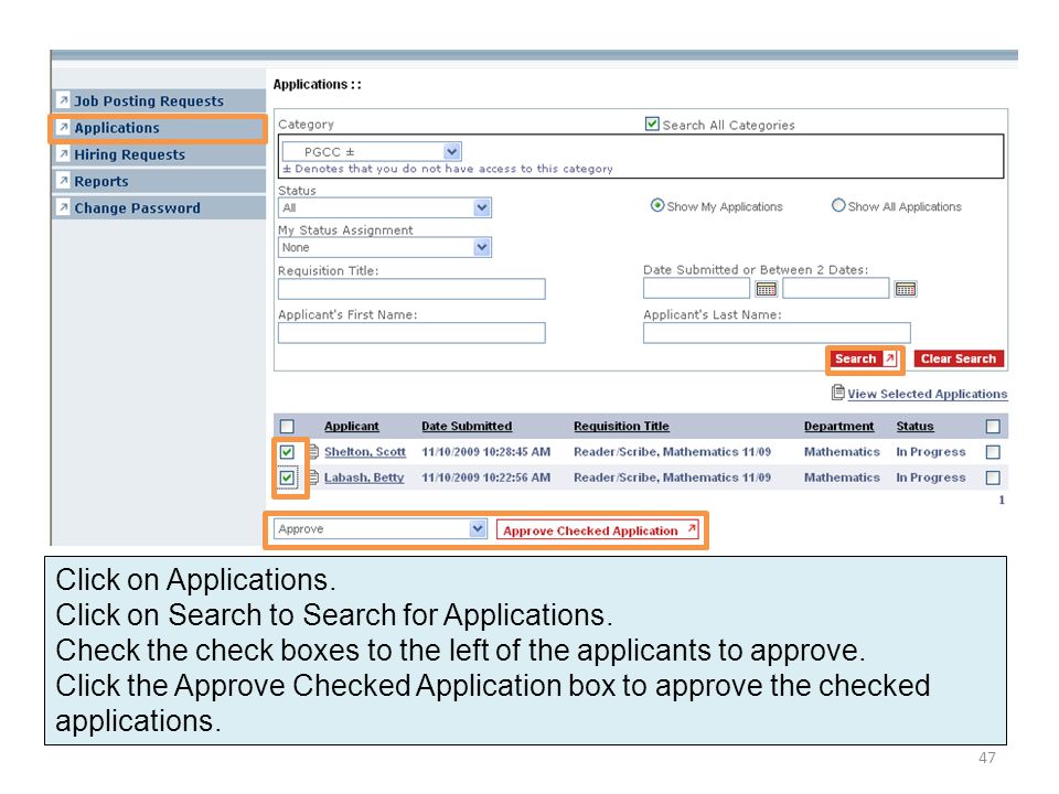 Click on Applications. Click on Search to Search for Applications.