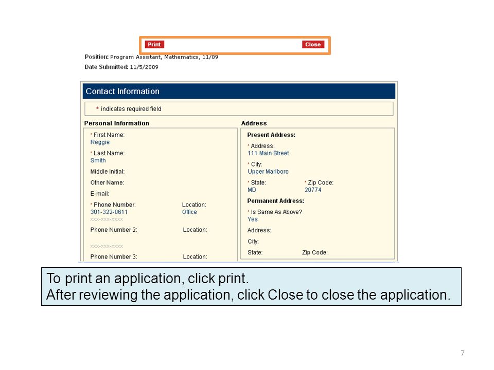 To print an application, click print.