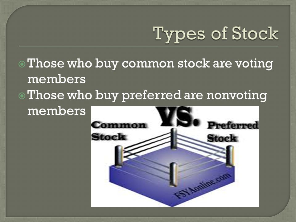  Those who buy common stock are voting members  Those who buy preferred are nonvoting members