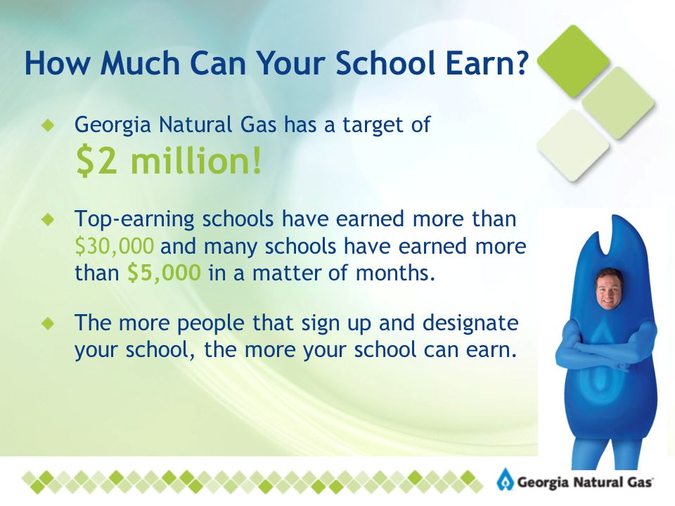 How Much Can Your School Earn. Georgia Natural Gas has a target of $2 million.