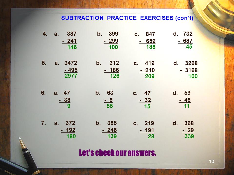 Moving Words Math Worksheet Key 10 Subtraction Practice Exercises Con 39 T 4 A 387 241 Moving Words Math Worksheet Answers