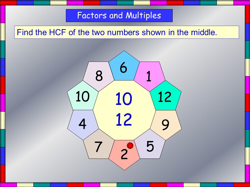 The highest common factor (HCF) of two or more numbers is the largest factor that is common to them all.