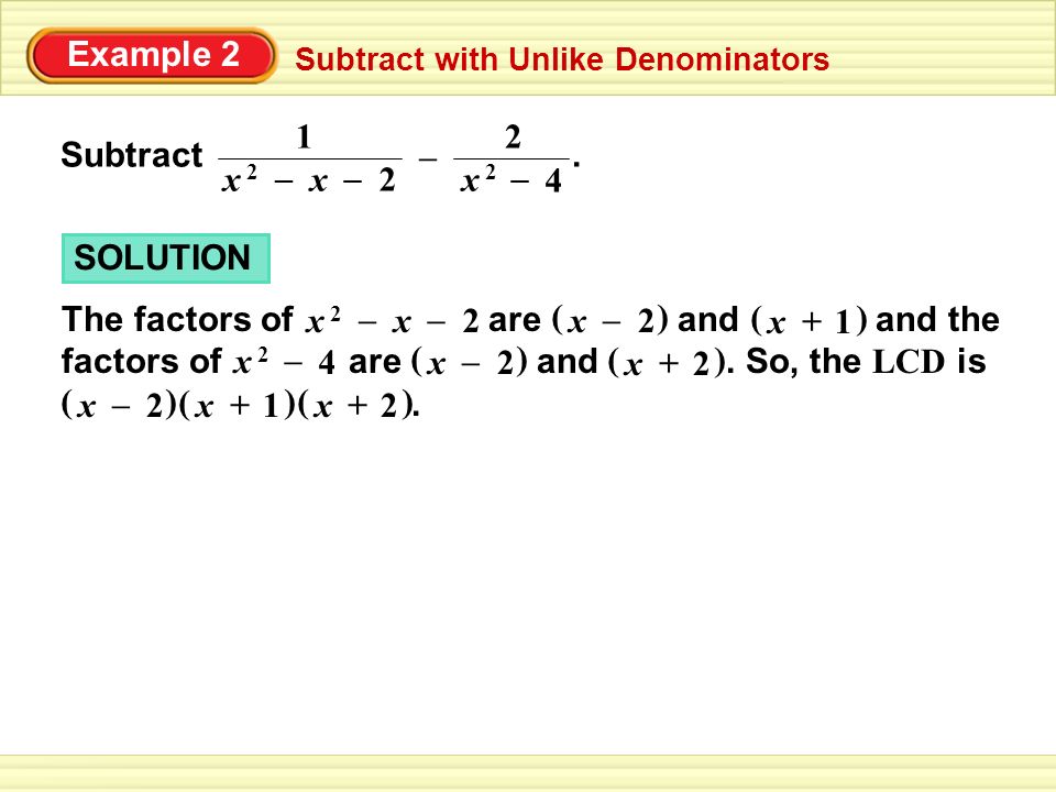 Example 2 Subtract with Unlike Denominators Subtract.