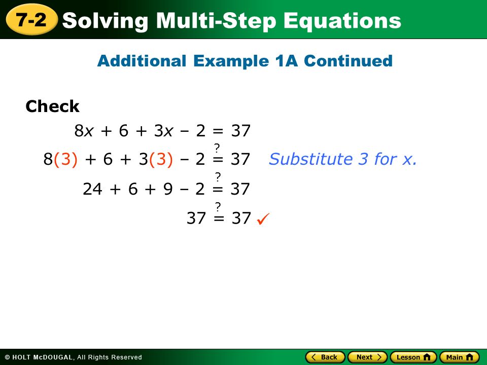 Multi Step Equations Examples Answers Talkchannels Solving Multi Step Equations 7 2 Learn To Solve