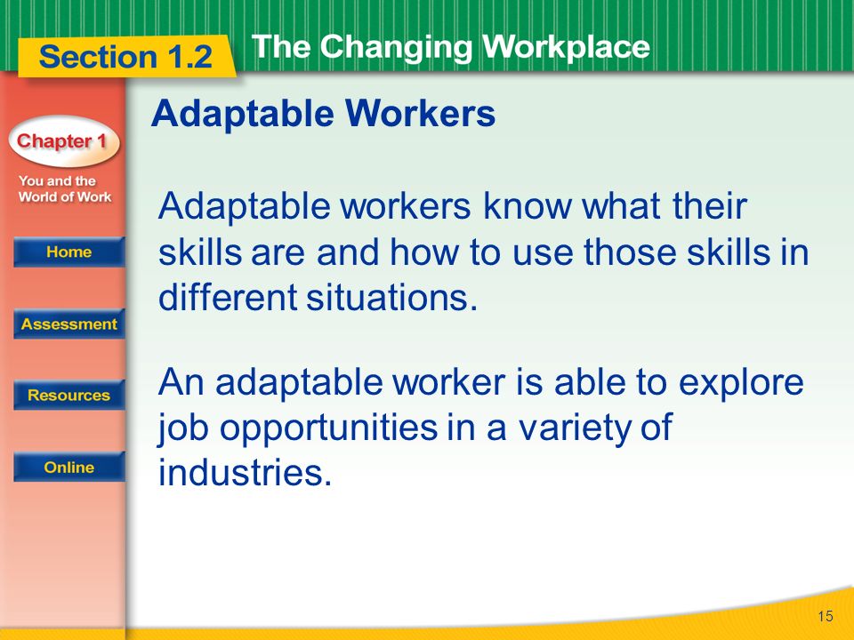 15 Adaptable Workers Adaptable workers know what their skills are and how to use those skills in different situations.