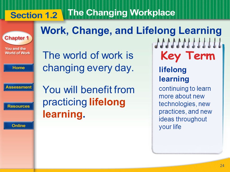 24 Work, Change, and Lifelong Learning The world of work is changing every day.