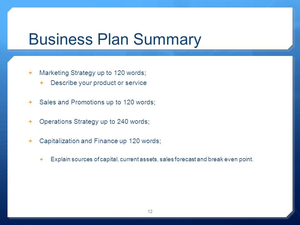 business plan summary business plan summary