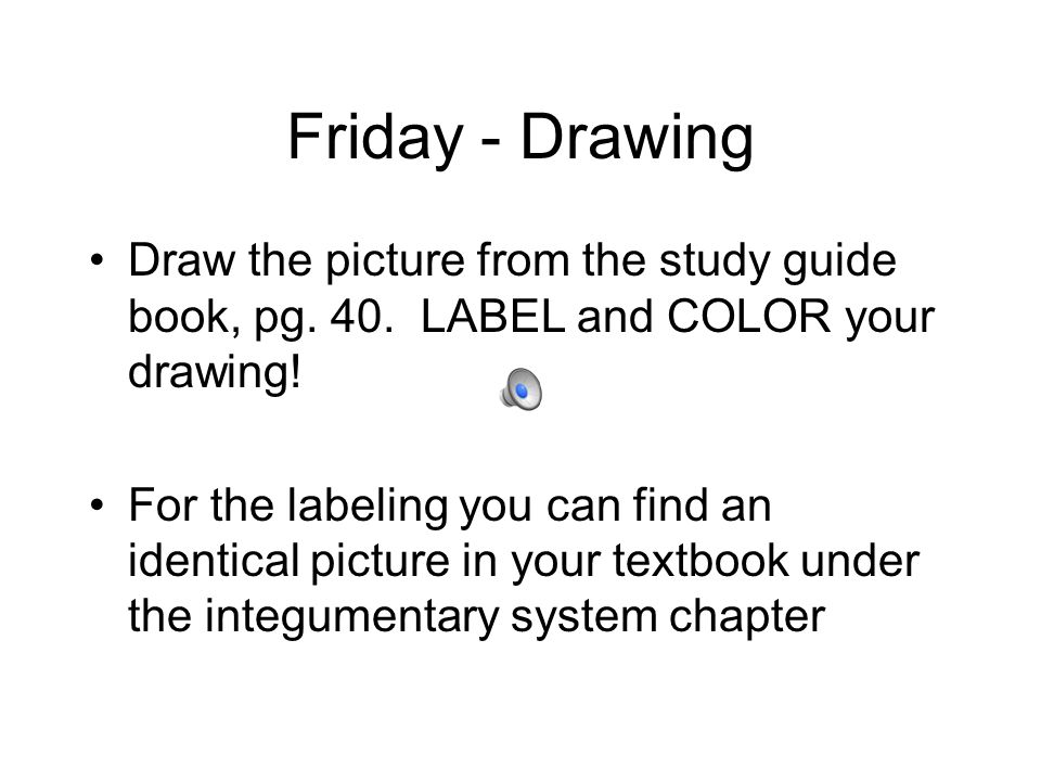 Friday - Drawing Draw the picture from the study guide book, pg.