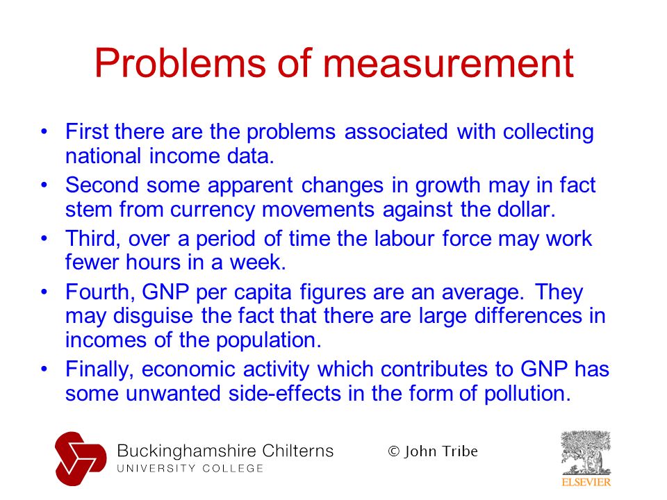 © John Tribe Problems of measurement First there are the problems associated with collecting national income data.