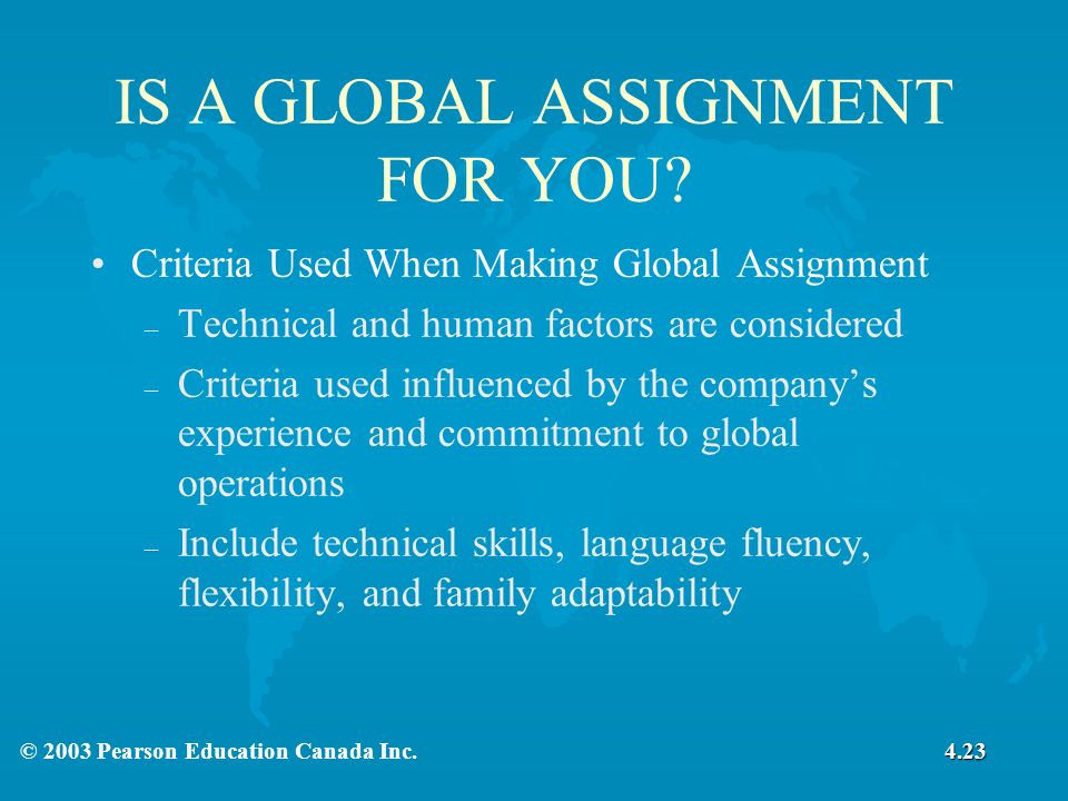 IS A GLOBAL ASSIGNMENT FOR YOU.