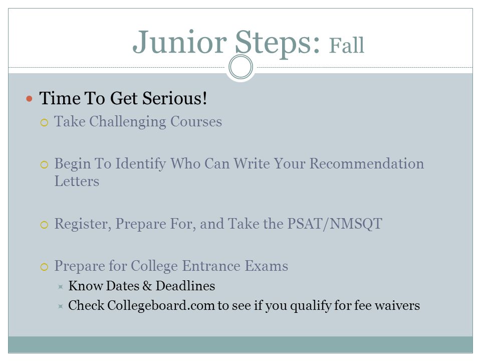 Junior Steps: Fall Time To Get Serious.