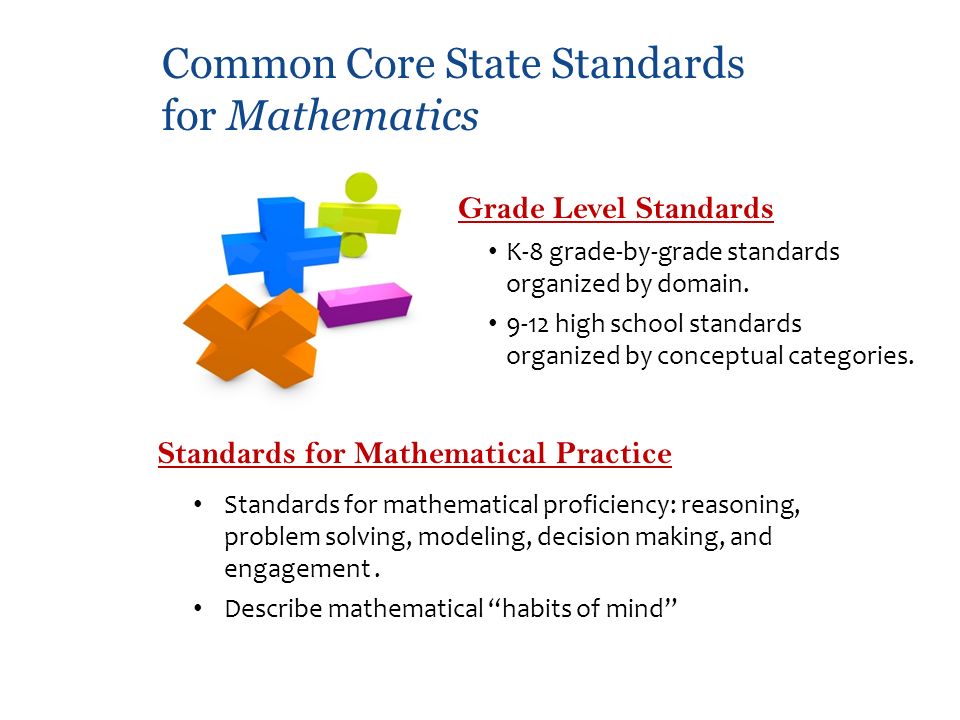 Standards for Mathematical Practice Standards for mathematical proficiency: reasoning, problem solving, modeling, decision making, and engagement.