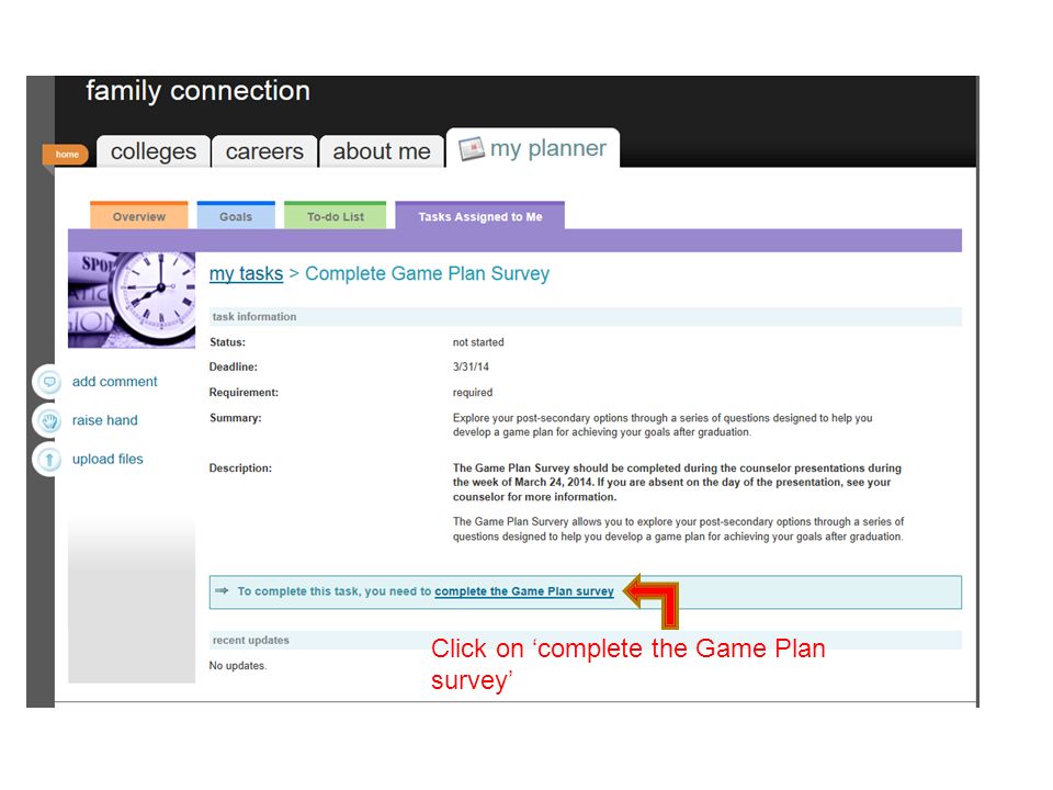 Click on ‘complete the Game Plan survey’