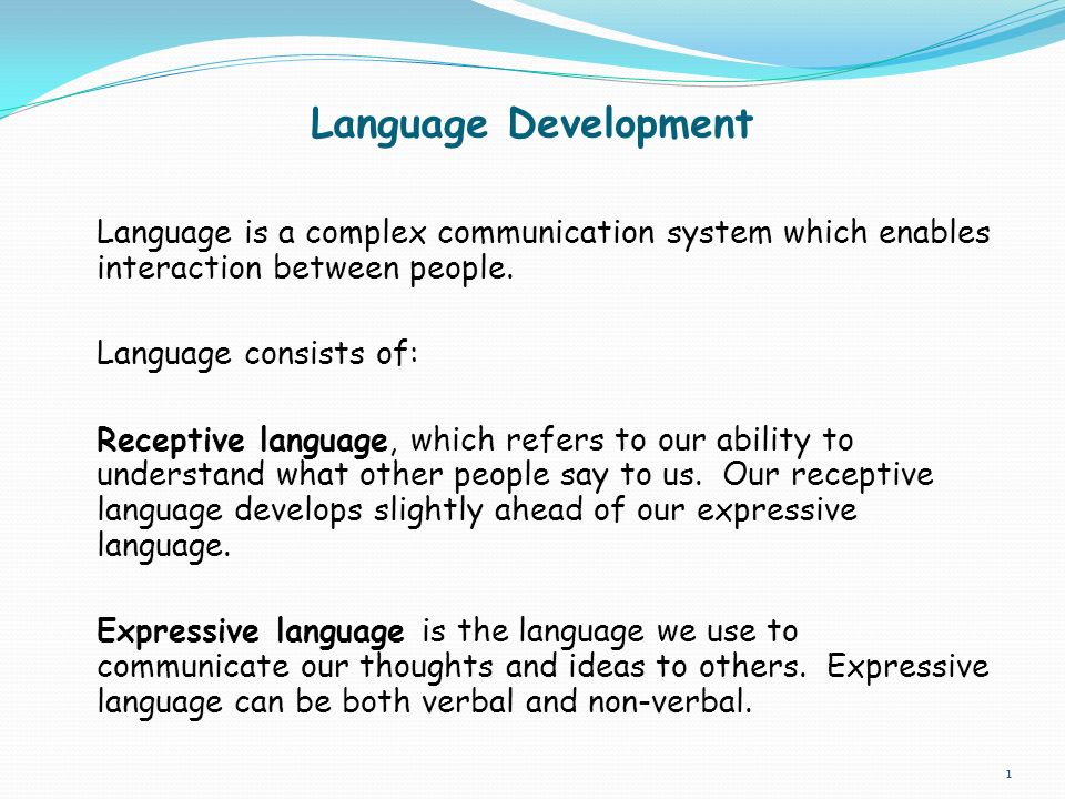 Language Development Language is a complex communication system which enables interaction between people.