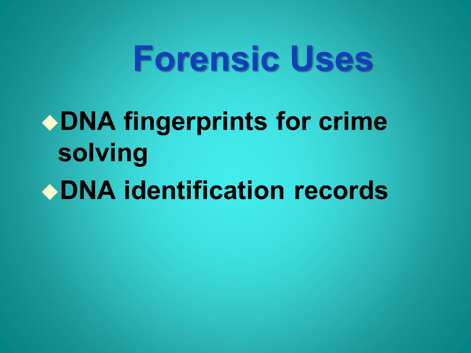 Forensic Uses u DNA fingerprints for crime solving u DNA identification records