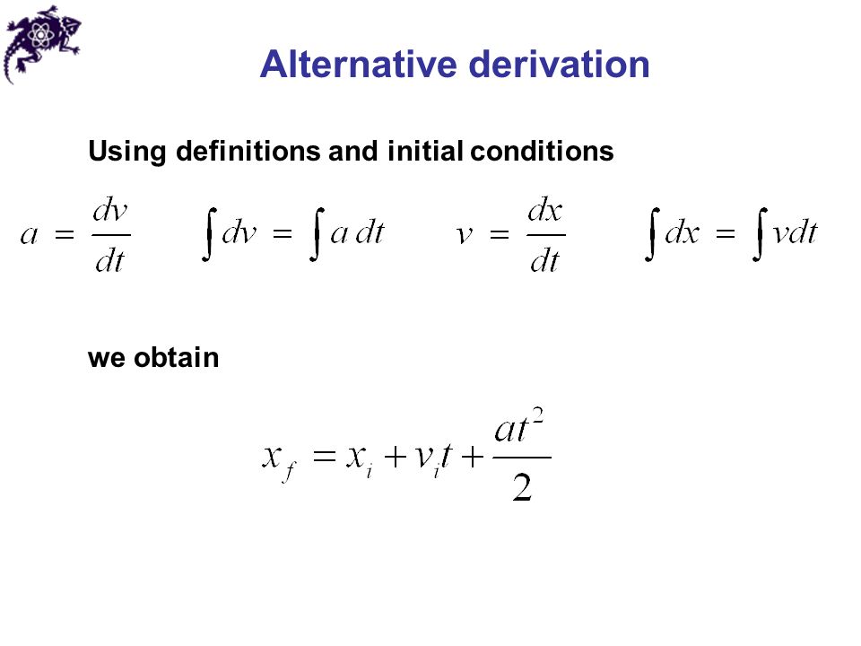 Alternative derivation Using definitions and initial conditions we obtain