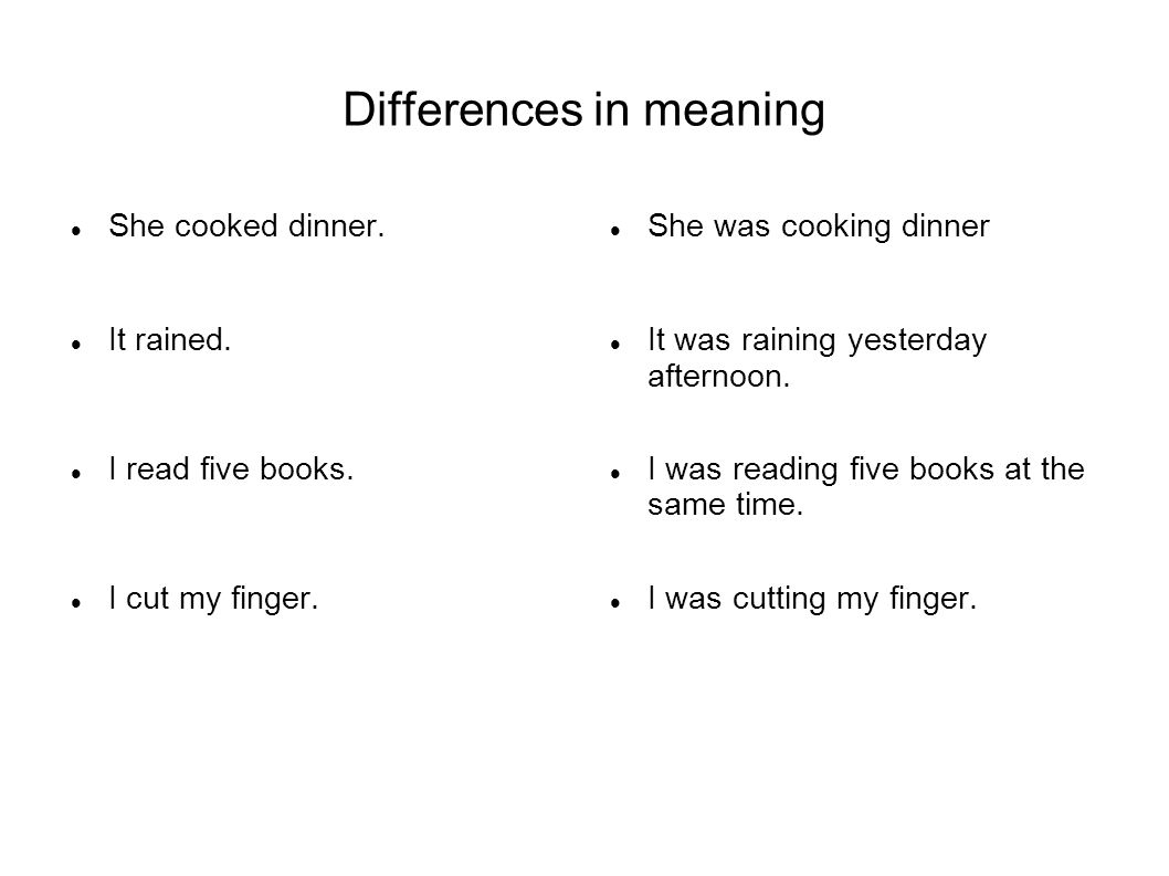 Differences in meaning She cooked dinner. It rained.