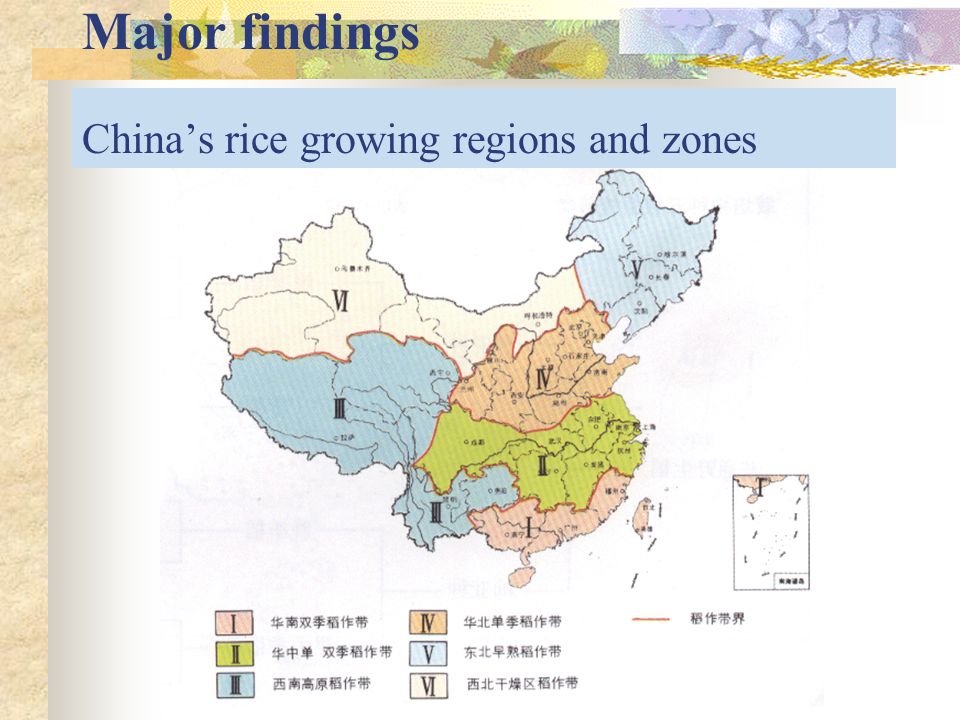 Major findings China’s rice growing regions and zones