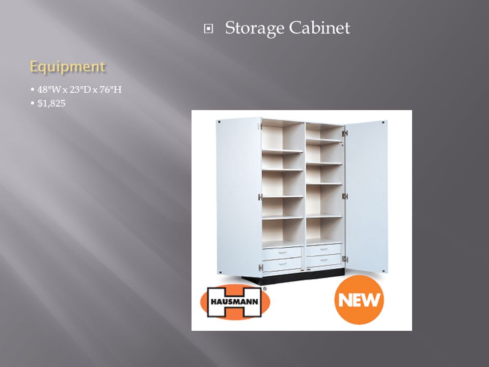 Equipment 48 W x 23 D x 76 H $1,825  Storage Cabinet
