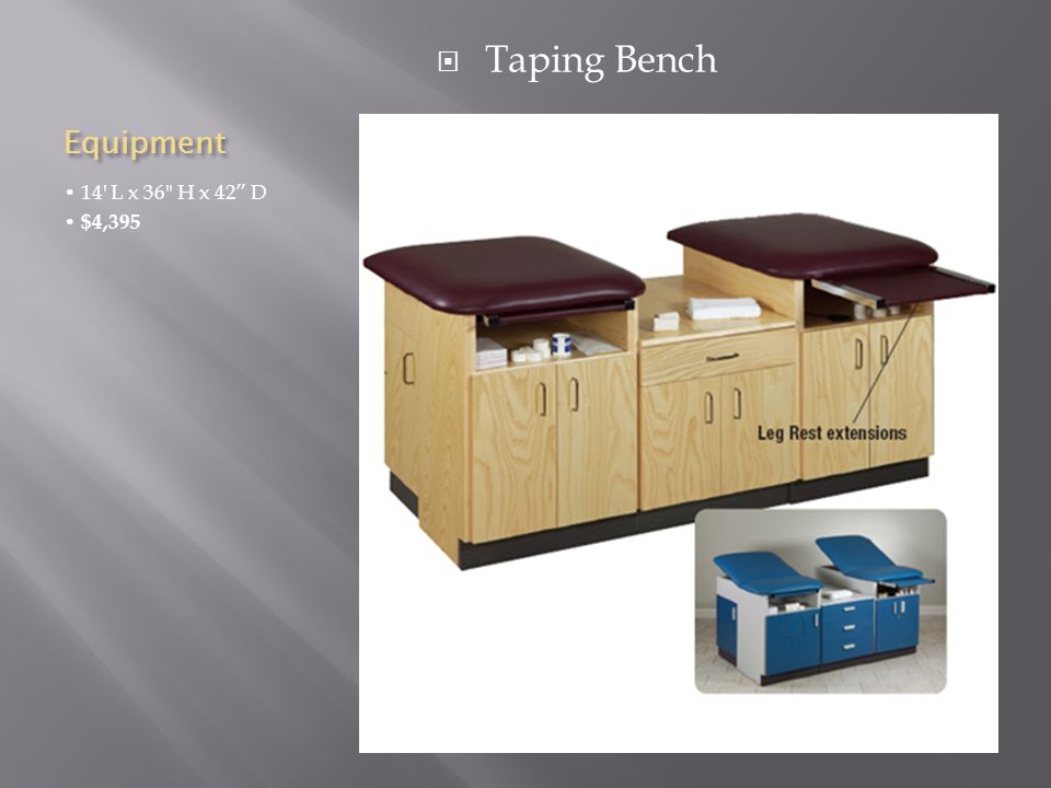 Equipment 14 L x 36 H x 42 D $4,395  Taping Bench
