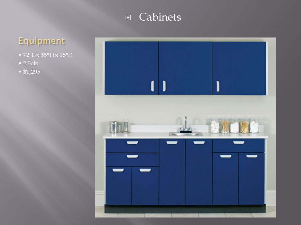 Equipment 72 L x 35 H x 18 D 2 Sets $1,295  Cabinets