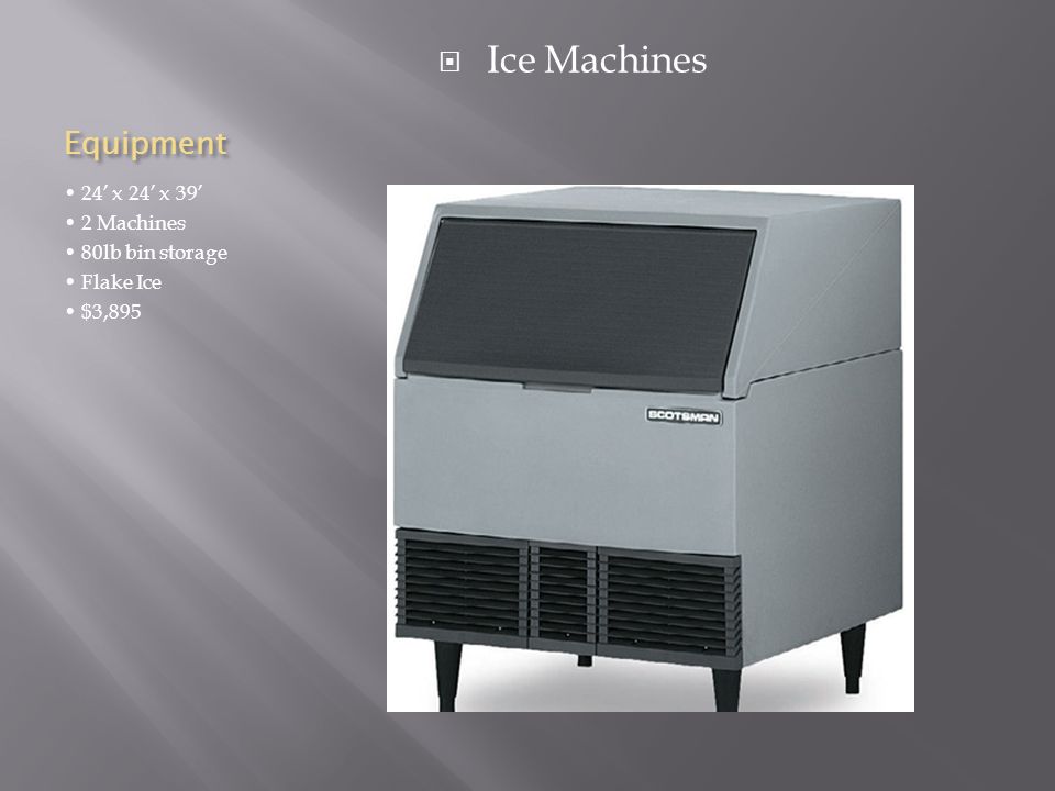 Equipment 24’ x 24’ x 39’ 2 Machines 80lb bin storage Flake Ice $3,895  Ice Machines